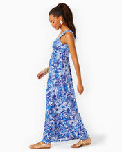 Load image into Gallery viewer, Serena V-Neck Maxi Dress - Blue Tang Flocking Fabulous Engineered Knit Dress
