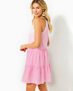 Britt Seersucker Striped Halter Dress - Havana Pink Seersucker Stripe