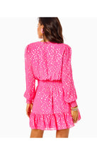 Load image into Gallery viewer, Cristiana Long Sleeve Dress - Aura Pink Viscose Metallic Clip Dobby
