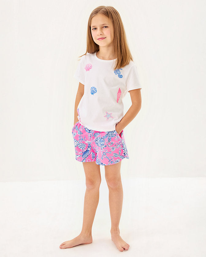 Girls Mini Rally Tee - Multi Cool As Shell Embroidery