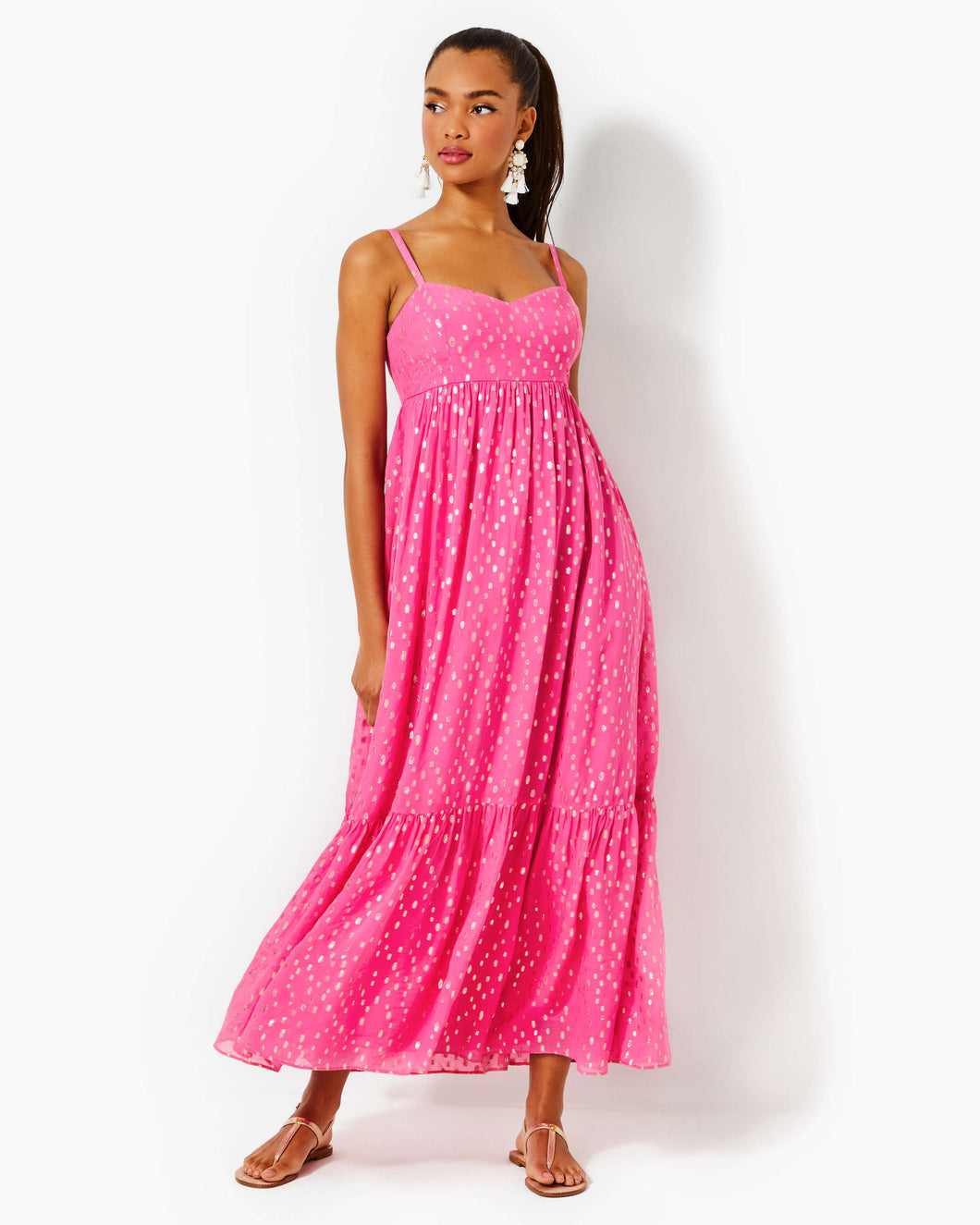 Hiedi Maxi Dress - Aura Pink Viscose Metallic Clip Dobby