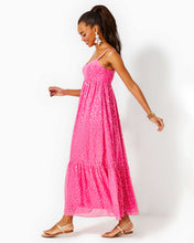 Load image into Gallery viewer, Hiedi Maxi Dress - Aura Pink Viscose Metallic Clip Dobby
