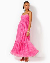 Load image into Gallery viewer, Hiedi Maxi Dress - Aura Pink Viscose Metallic Clip Dobby
