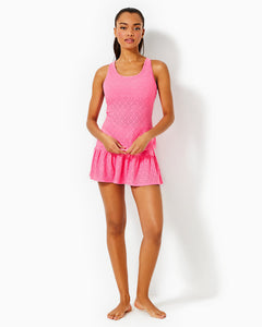 UPF 50+ Luxletic Asana Bra Tank Top - Havana Pink Match Point Eyelet