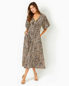 Clairanne Elbow Sleeve Maxi Dress - Macadamia Big Pattern Play