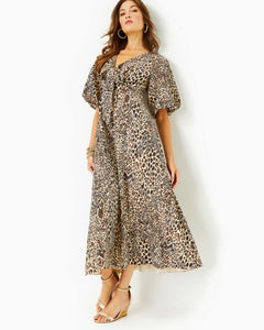 Clairanne Elbow Sleeve Maxi Dress - Macadamia Big Pattern Play