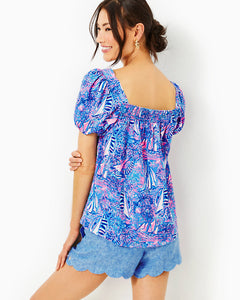 Keating Short Sleeve Linen Top - Boca Blue Its A Sailabration
