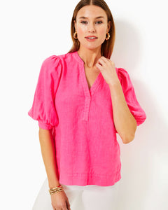 Mialeigh Linen Top - Passion Fruit Pink