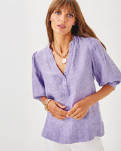 Load image into Gallery viewer, Mialeigh Linen Top - Tropicalia Purple X Resort White

