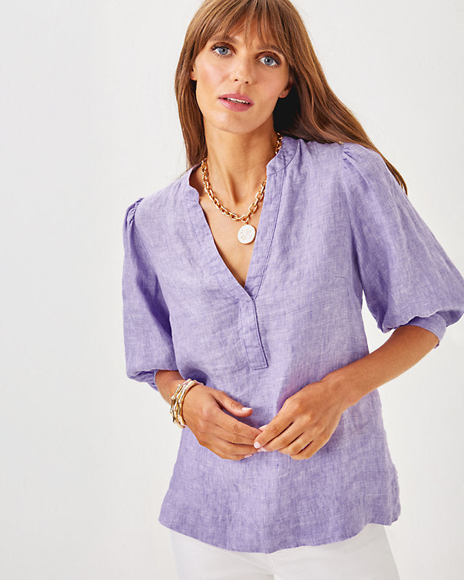 Mialeigh Linen Top - Tropicalia Purple X Resort White
