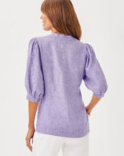 Load image into Gallery viewer, Mialeigh Linen Top - Tropicalia Purple X Resort White
