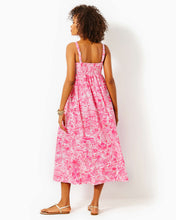 Load image into Gallery viewer, Azora Cotton Midi Dress - Peony Pink Seaside Scene
