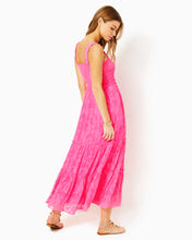 Load image into Gallery viewer, Hadly Smocked Maxi Dress - Roxie Pink Poly Crepe Swirl Clip
