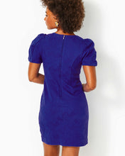 Load image into Gallery viewer, Emilie Short Sleeve Shift Dress - Alba Blue Knit Pucker Jacquard
