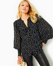 Load image into Gallery viewer, Rowe Long Sleeve Top - Onyx Viscose Metallic Clip Dobby
