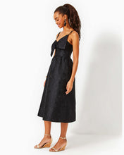 Load image into Gallery viewer, Ellara Jacquard Midi Bow Dress - Onyx Leaf An Impression Jacquard
