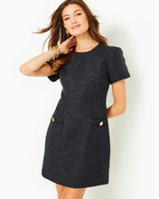 Load image into Gallery viewer, Kesia Short Sleeve Boucle Shift Dress - Black Resort Boucle
