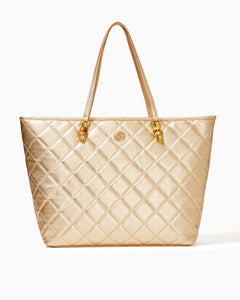 Quilted Leather Meena Tote - Gold Metallic