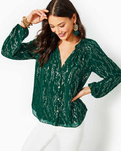 Load image into Gallery viewer, Saige Long Sleeve Silk Top - Evergreen Fish Clip Chiffon
