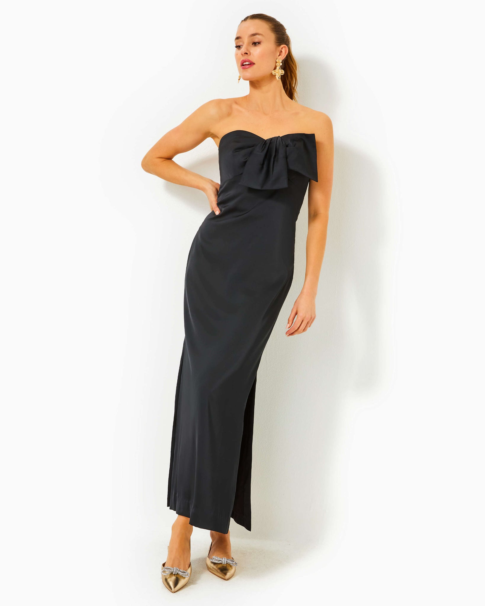 Carlynn Satin Maxi Bow Dress - Noir The Islands - A Lilly Pulitzer Signature Store Carlynn Satin Maxi Bow Dress - Noir The Islands - A Lilly Pulitzer Signature Store