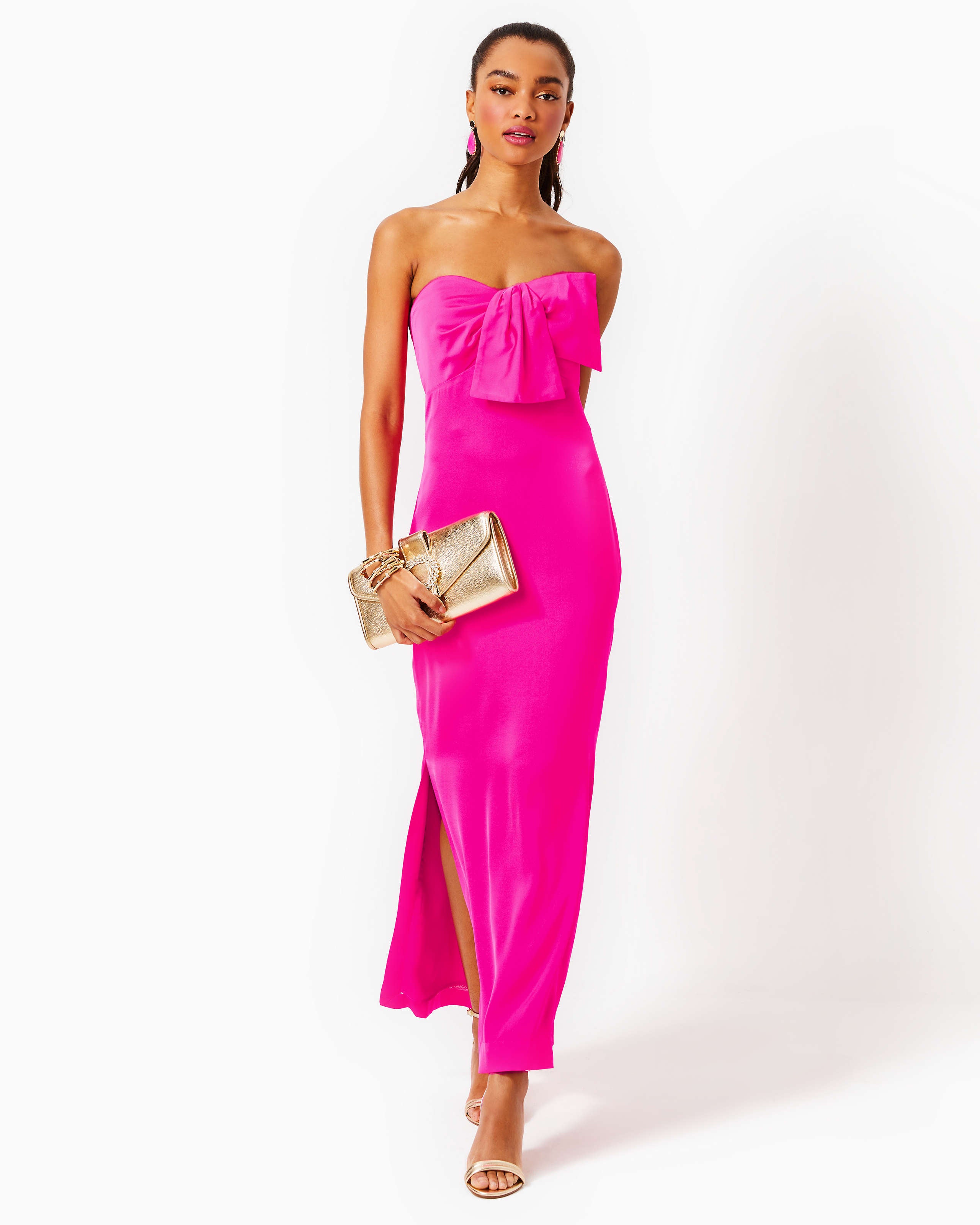 Carlynn Satin Maxi Bow Dress Pink Palms – The Islands A Lilly Pulitzer  Signature Store