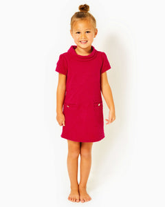 Girls Mini Daisee Shift Dress- Poinsettia Red Knit Pucker Jacquard