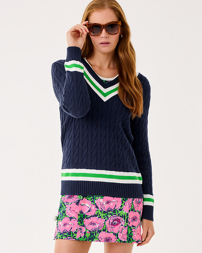 Brockton Cotton Sweater - Low Tide Navy X Jolie Green Tipping