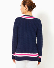 Load image into Gallery viewer, Brockton Cotton Sweater - Low Tide Navy X Passion Fruit Pink Tipping
