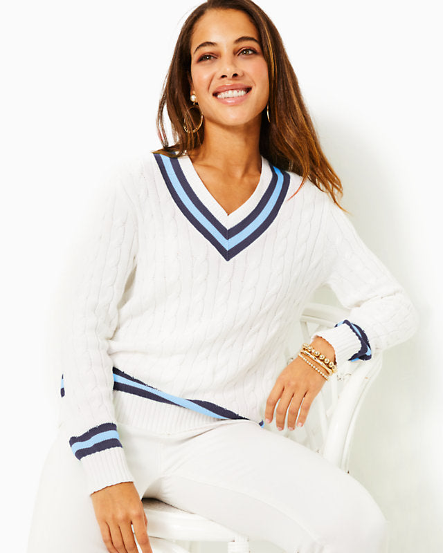 Brockton Cotton Sweater - Resort White X Bonaire Blue Tipping