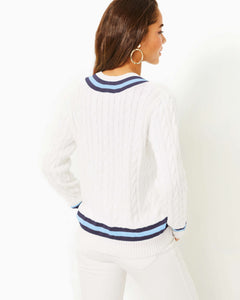 Brockton Cotton Sweater - Resort White X Bonaire Blue Tipping