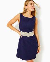 Load image into Gallery viewer, Siarra Stretch Dress - True Navy Caliente Pucker Jacquard
