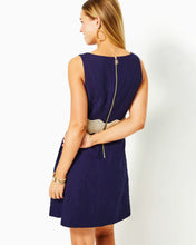 Load image into Gallery viewer, Siarra Stretch Dress - True Navy Caliente Pucker Jacquard
