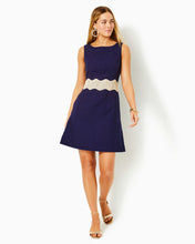 Load image into Gallery viewer, Siarra Stretch Dress - True Navy Caliente Pucker Jacquard
