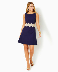 Siarra Stretch Dress - True Navy Caliente Pucker Jacquard