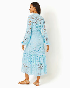 Zia Eyelet Midi Shirtdress - Hydra Blue Soiree Eyelet