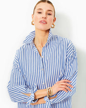 Load image into Gallery viewer, Lesia Relaxed Button Down Shirt - Briny Blue Cabana Stripe
