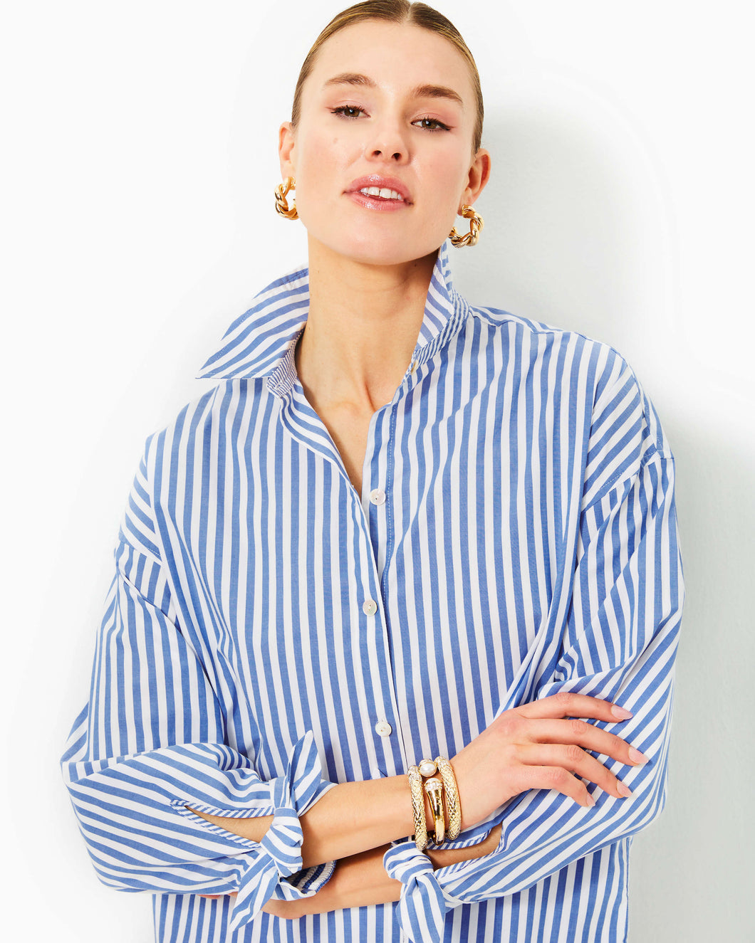 Lesia Relaxed Button Down Shirt - Briny Blue Cabana Stripe