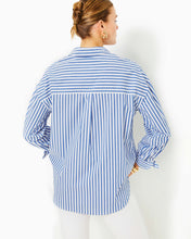 Load image into Gallery viewer, Lesia Relaxed Button Down Shirt - Briny Blue Cabana Stripe
