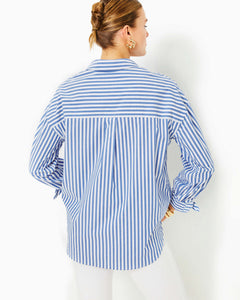 Lesia Relaxed Button Down Shirt - Briny Blue Cabana Stripe