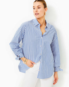 Lesia Relaxed Button Down Shirt - Briny Blue Cabana Stripe