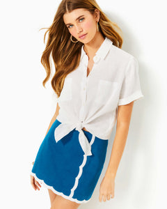 Lynnie Button Down Linen Top - Resort White