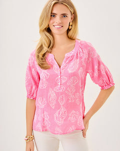 Caprina Linen Top - Rousseau Pink Cool As Shell