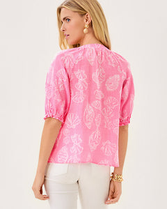 Caprina Linen Top - Rousseau Pink Cool As Shell