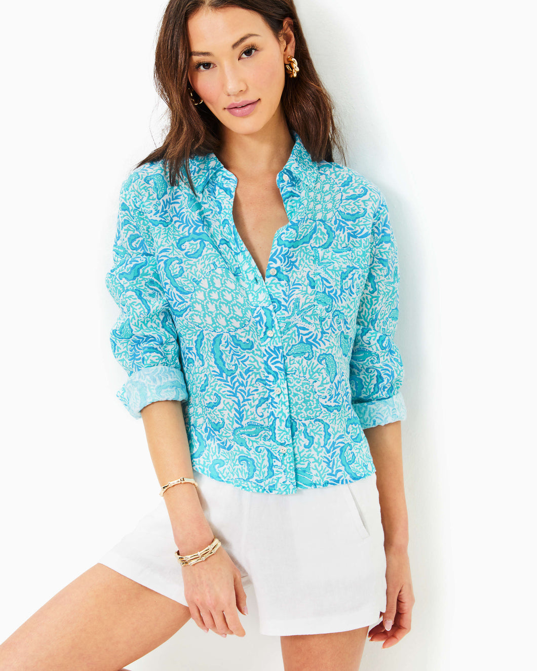 Coralynn Button Down Shirt - Resort White Goombay Grooves