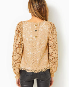 Everglade Straight Fit Top - Gold Metallic Gilded Floral Lace