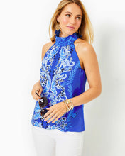 Load image into Gallery viewer, Donita Halter Top - Alba Blue Baja Cove Engineered Woven Top
