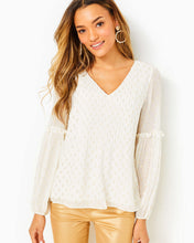 Load image into Gallery viewer, Cleme Long Sleeve Top - Coconut Viscose Metallic Clip Dot
