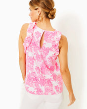 Load image into Gallery viewer, Kailee Sleeveless Ruffle Top - Resort White Pb Anniversary Toile
