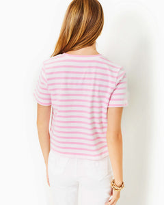 Keenan Cropped Cotton Top - Conch Shell Pink Striped Lilly Pulitzer Embellished Top