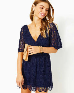 Parigi Skort Romper - True Navy Scalloped Shell Lace